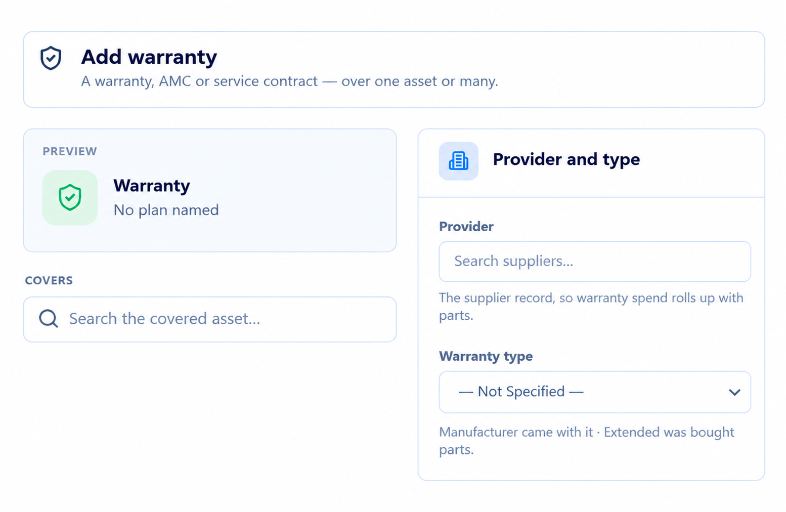 Stackroom service and cover — warranty, AMC and CMC contracts with renewal dates and providers